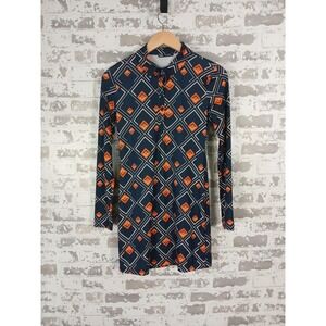 Zara Shirt Dress Size Small‎ Blue Geometric Print 70s Inspired Knee Length